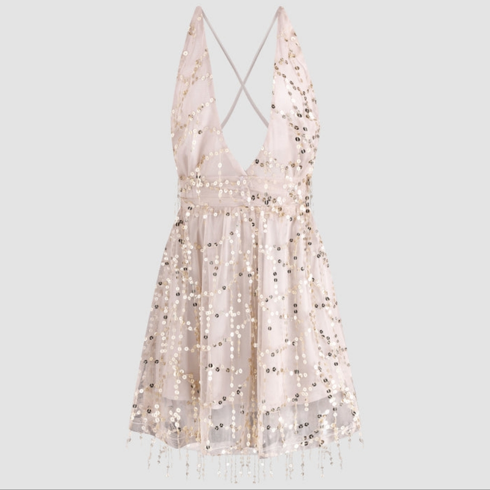 Light pink backless sequin dress